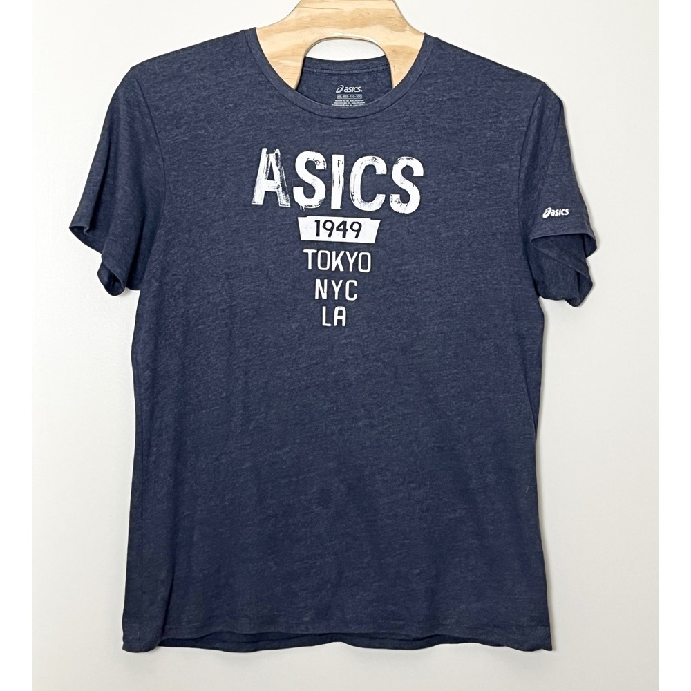Asics Graphic T-Shirt Mens 2XL Navy Blue Running Tee Tokyo NYC LA 1949